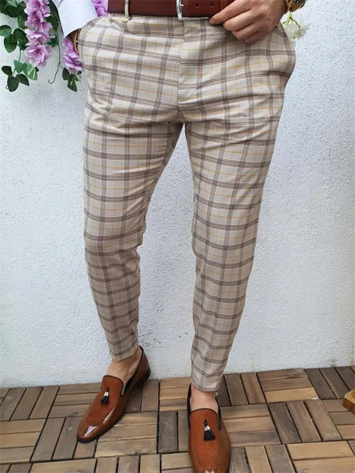Men's Chinos Trousers Pencil Pants Jogger Pants Plaid Dress Pants Elastic Waist 3D Print Plaid Office Business Streetwear Stylish 1 2-JRSEE