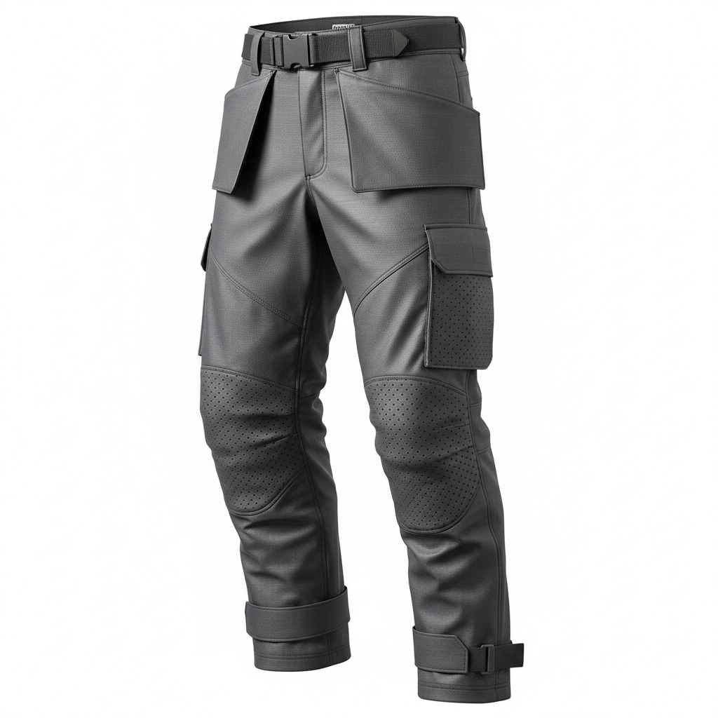thesupersurf Grey Tactical Motorcycle Pants with Reinforced Panels and Adjustable Straps