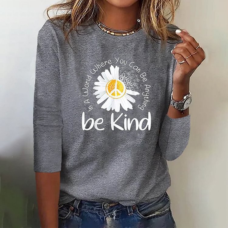 Vefave Women's Daisy Print Crew Neck T-Shirt