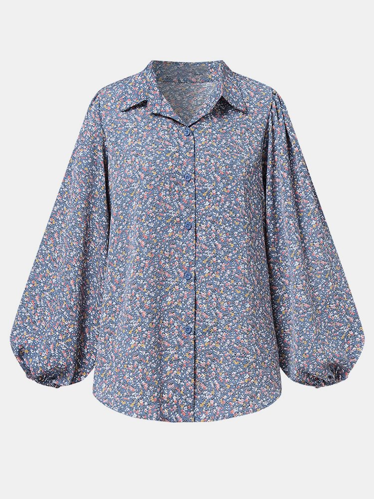 Floral Print Lapel Long Sleeve Casual Blouse For Women P1802514