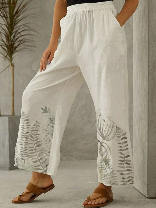 Casual Loose Wide-Leg Cotton Hemp Trousers