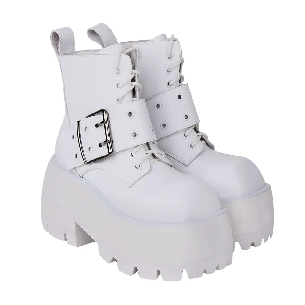 VCshoes Women Motorcycle Cool Punk Short Boots Lady Street Dark Style Shoes Woman Gothic High Heels Wedges Pumps 34-41 3917 10cm