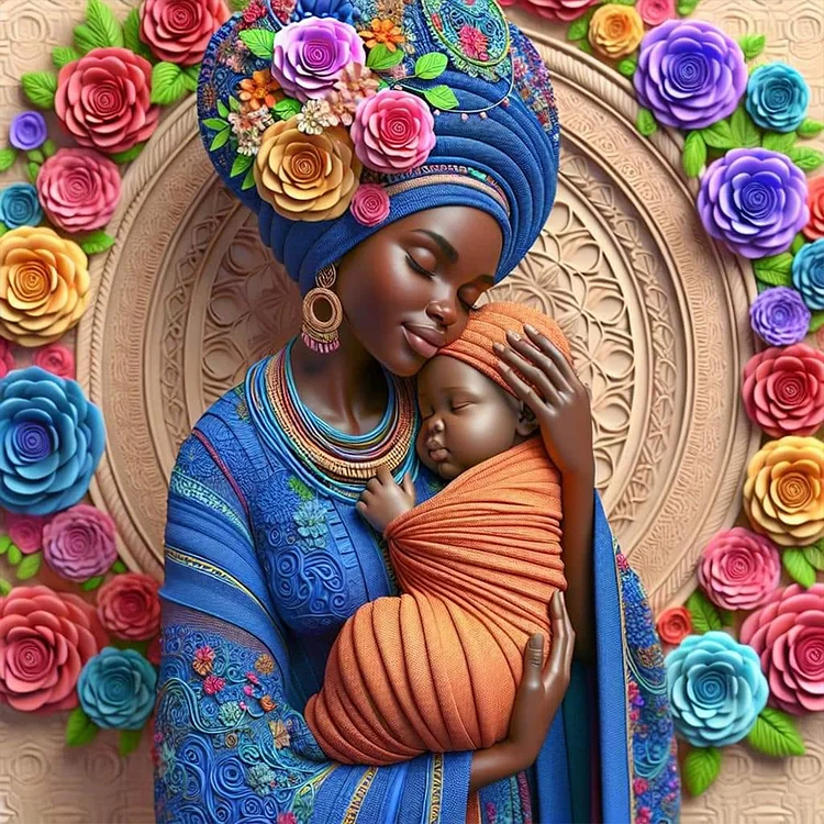 Black Mother And Son 40*40CM (Canvas) Full Round Drill Diamond Painting gbfke
