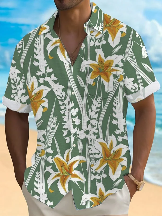 Men's Hawaiian Print Resort Casual Shirt (With Pockets)