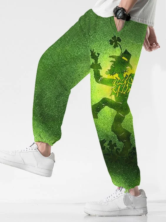 Men's Leprechaun Shamrock Print St Patrick's Day Sweatpants