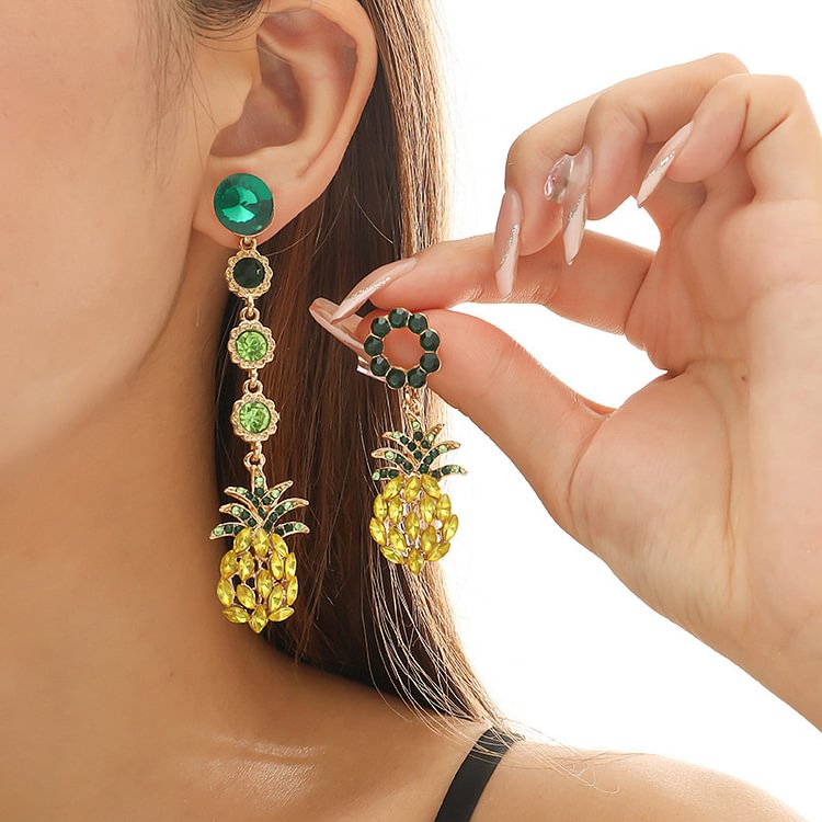 Fashion Pineapple Asymmetric Earrings