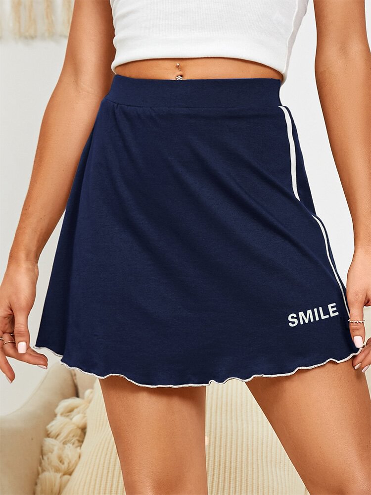 Letters Graphic Lettuce Trim Casual Skirt For Women