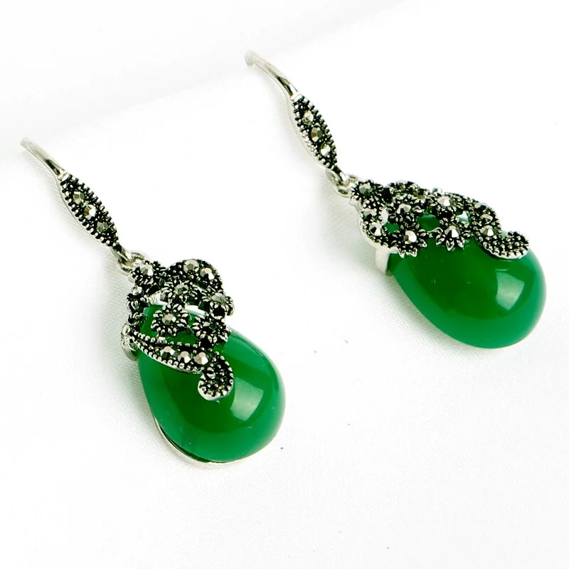 925 Silver Jade Earrings Gifts For Her Water Drop Shape Emerald Ruby Gemstones Jade Jewelry Ornaments Women Jade Earrings