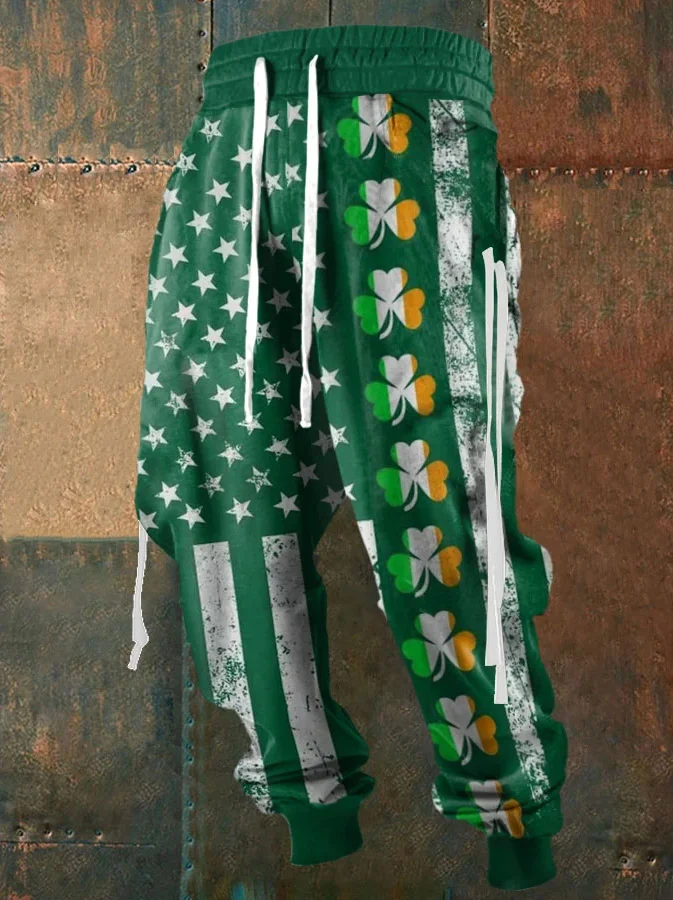 Men's Shamrock Irish American Flag Print St Patrick's Day Joggers
