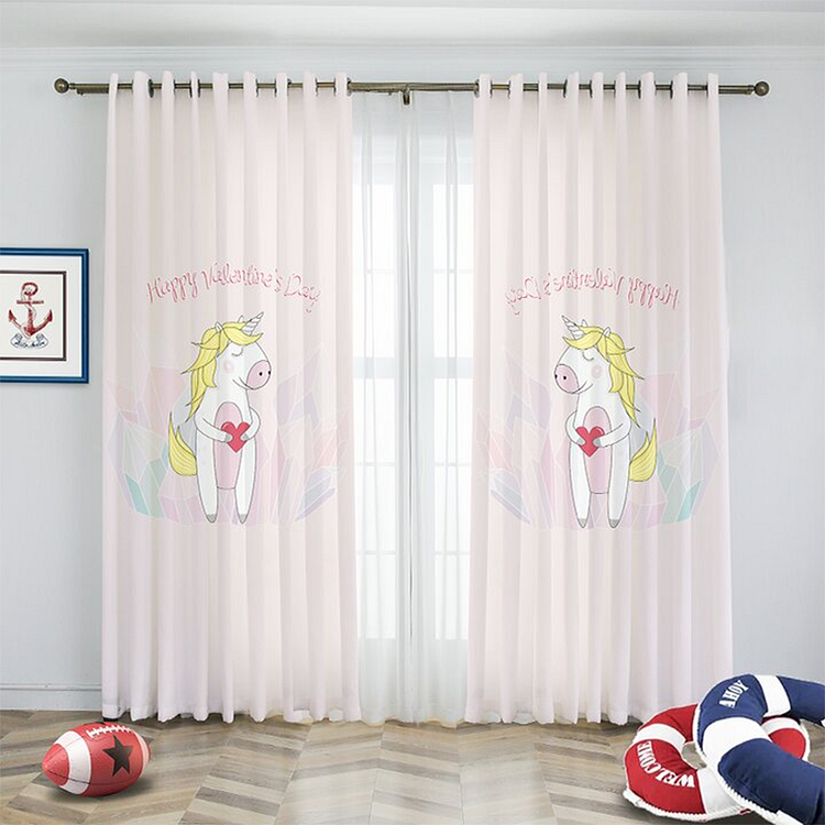 Indoor Semi-shading Curtains Grommet Top For Bedroom With Pink Pony Cartoon Pattern 2 Panels-ChouChouHome