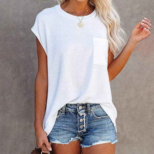 Summer Solid Color Round Neck Short Sleeve T-shirt