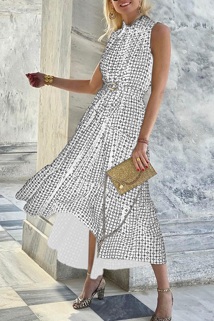 Fashion Print Split Joint Half A Turtleneck Cake Skirt Dresses - Life is Beautiful for You - SheChoic