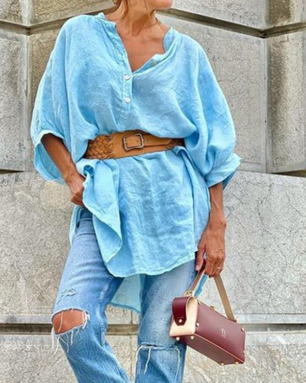 Cotton V Neck Casual Blouses - Chicaggo