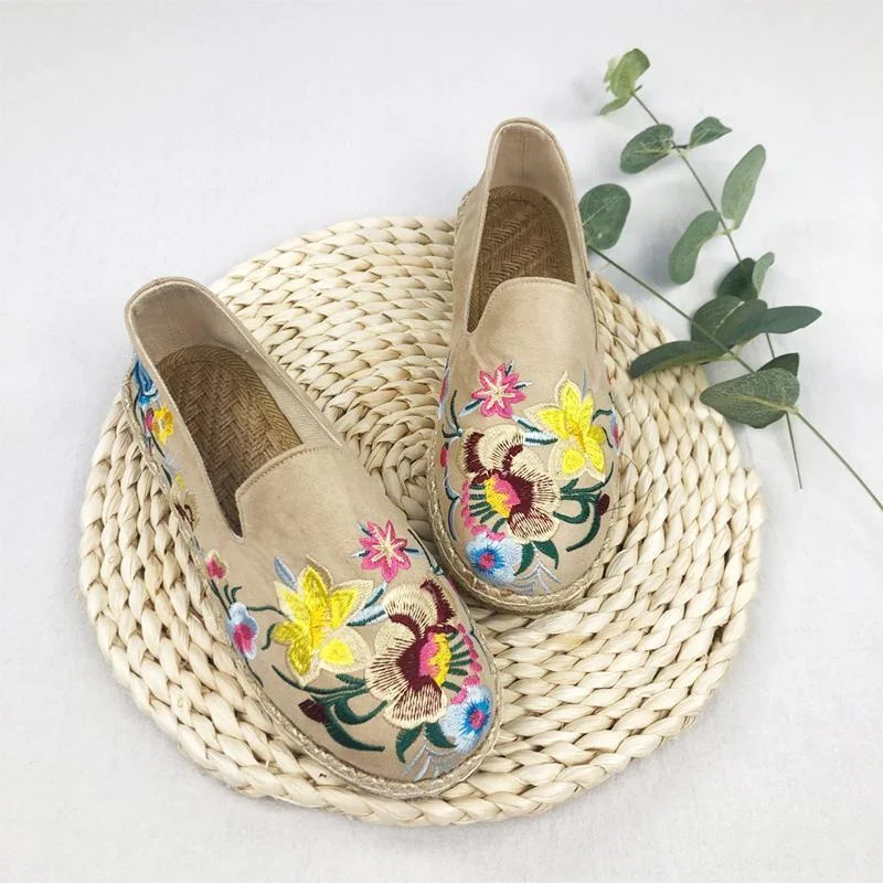Uforever21 - Women Slip On Floral Embroidered Breathable Casual Shoes