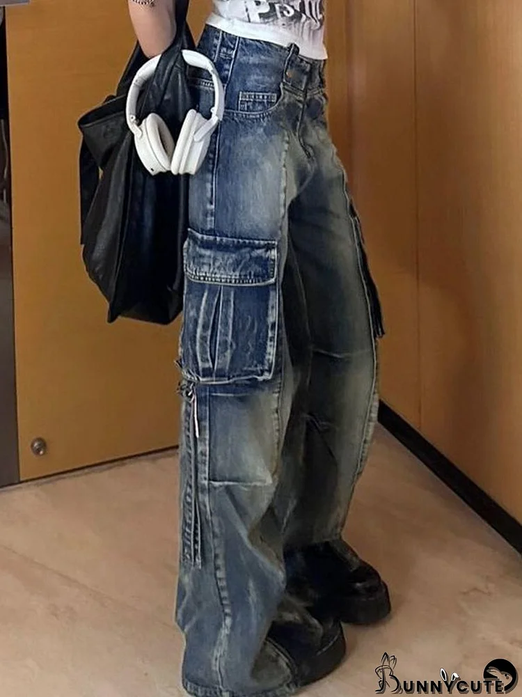 Washed Multi Pocket Cargo Jeans