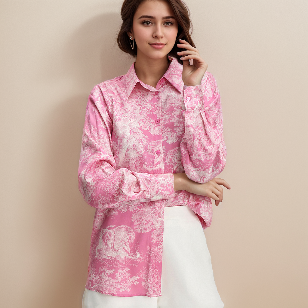 Pink Twill Satin Floral Silk Shirt REAL SILK LIFE