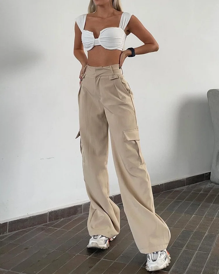 Sleeveless solid color two piece set