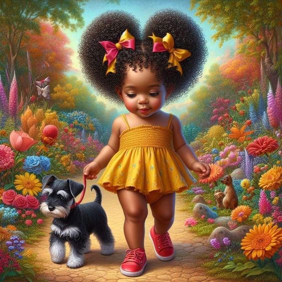 Girl with Puppy Round Drill Diamond Painting 40*40CM