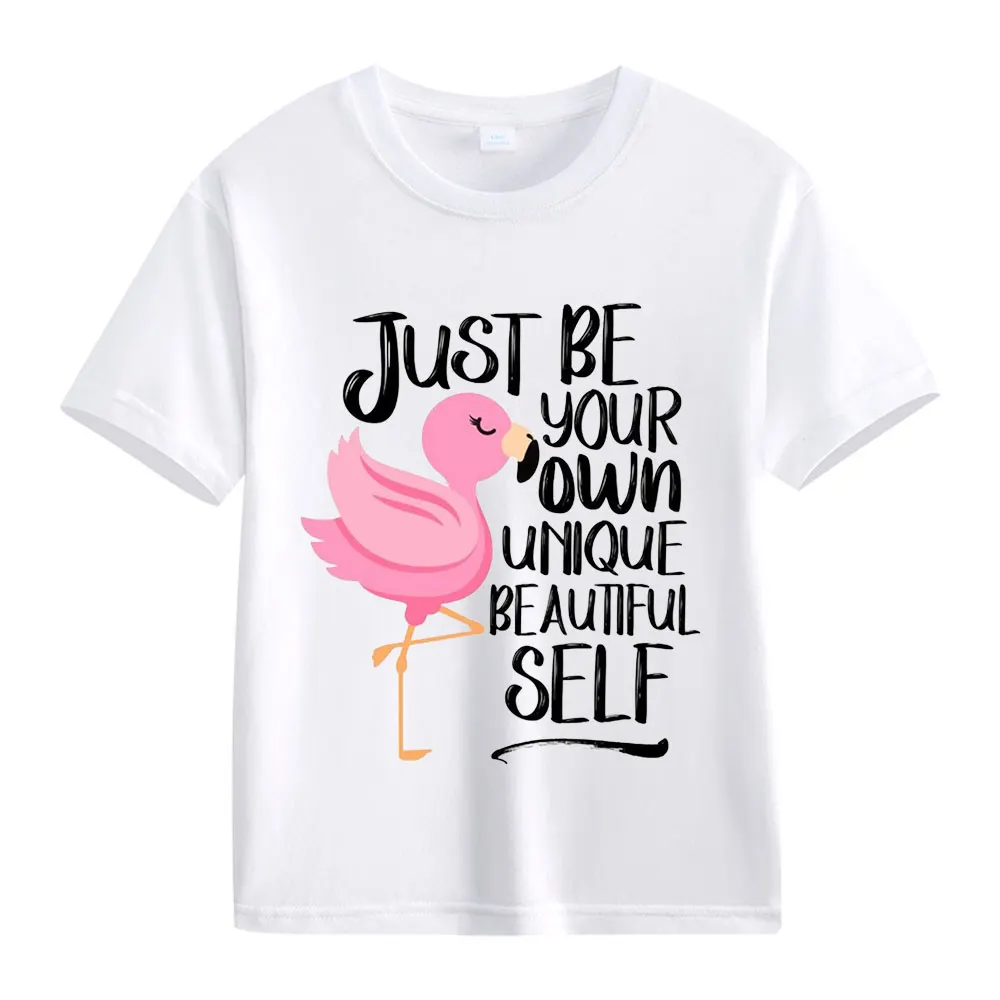 【2Y-13Y】Just Be Your Own Unique Beautiful Self Flamingo Graphic T-Shirt For Kids