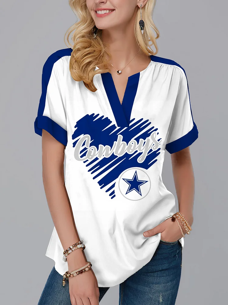 Dallas Cowboys Fashion Short Sleeve V-Neck Shirt