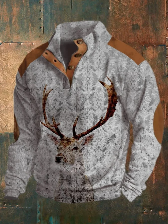 Men's Vintage Western Print Buttons Casual Sweatshirt