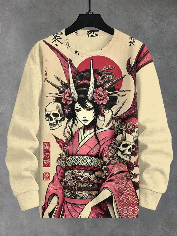 Men's Kimono Girl Japanese Dark Art Print Casual Sweatshirt