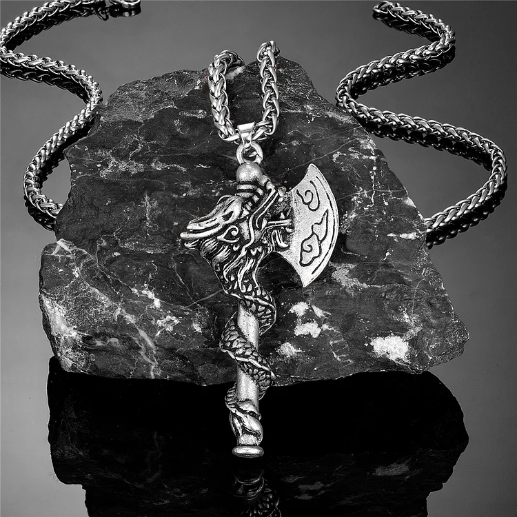 Viking Dragon Axe Stainless Steel Necklace