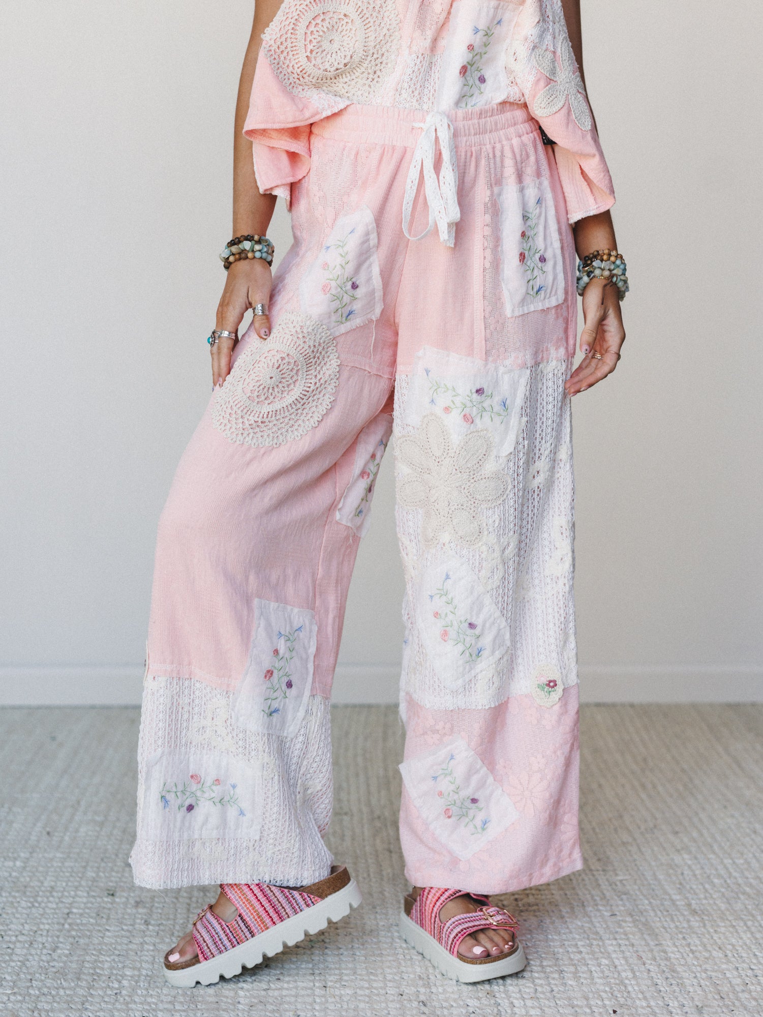 Patchwork Parade Woven Pants - Pale Pink