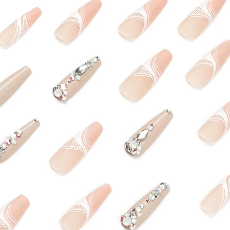 Churchf Nude Nails Set Press On Faux Ongles With Prismatic Rhinestone