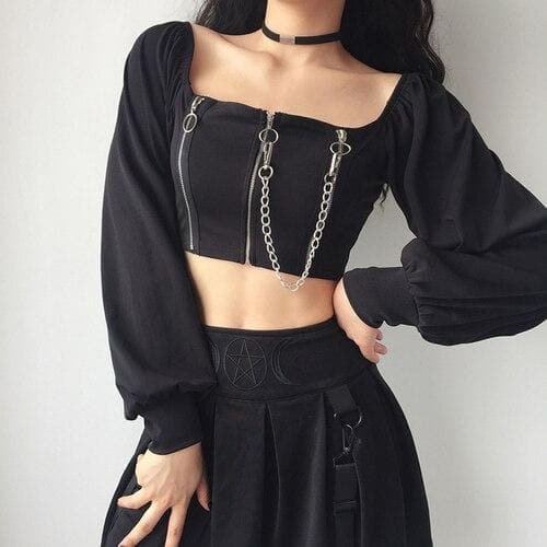 Vintage Off-Shoulder Zipper T-shirt SP15085