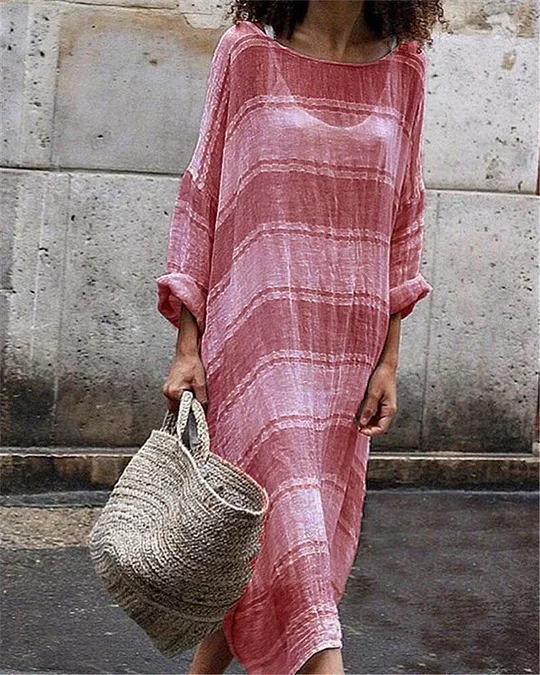 Strip Casual Long Sleeve Dress