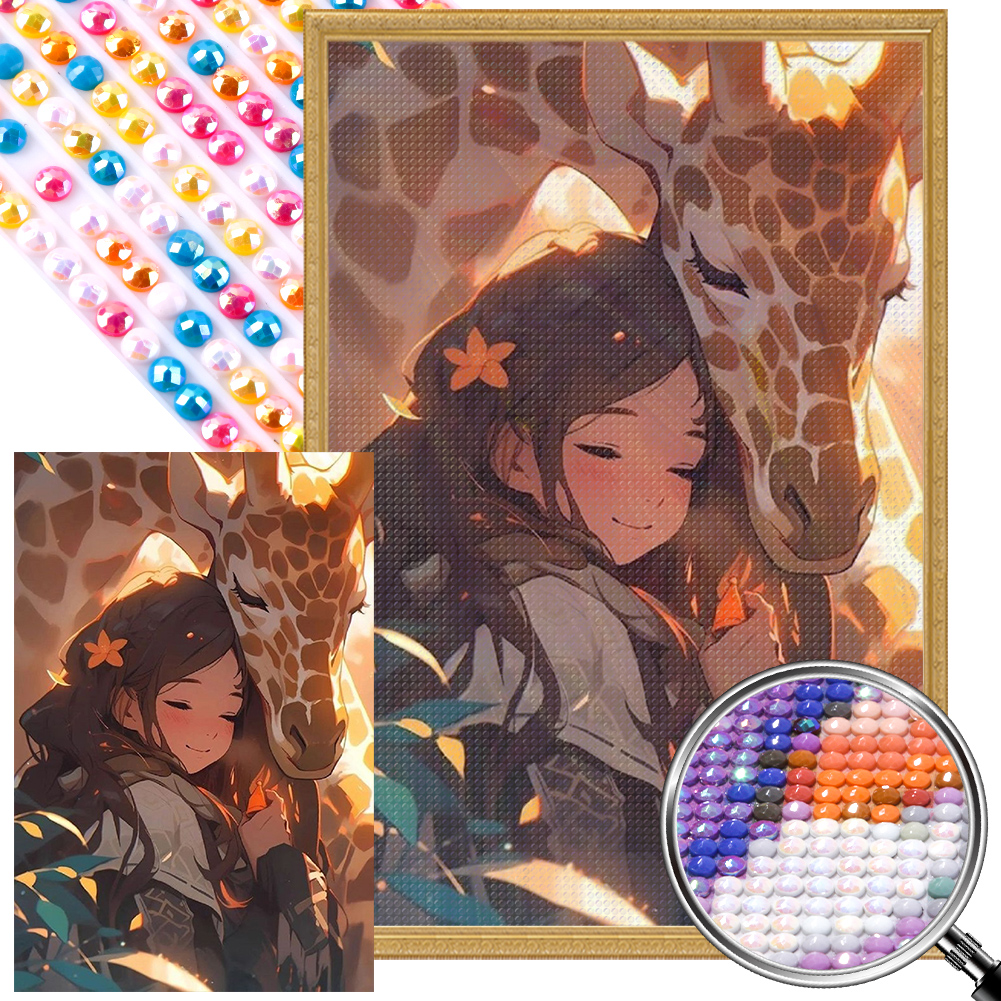 Girl And Giraffe 40*60CM (Canvas) AB Round Drill Diamond Painting