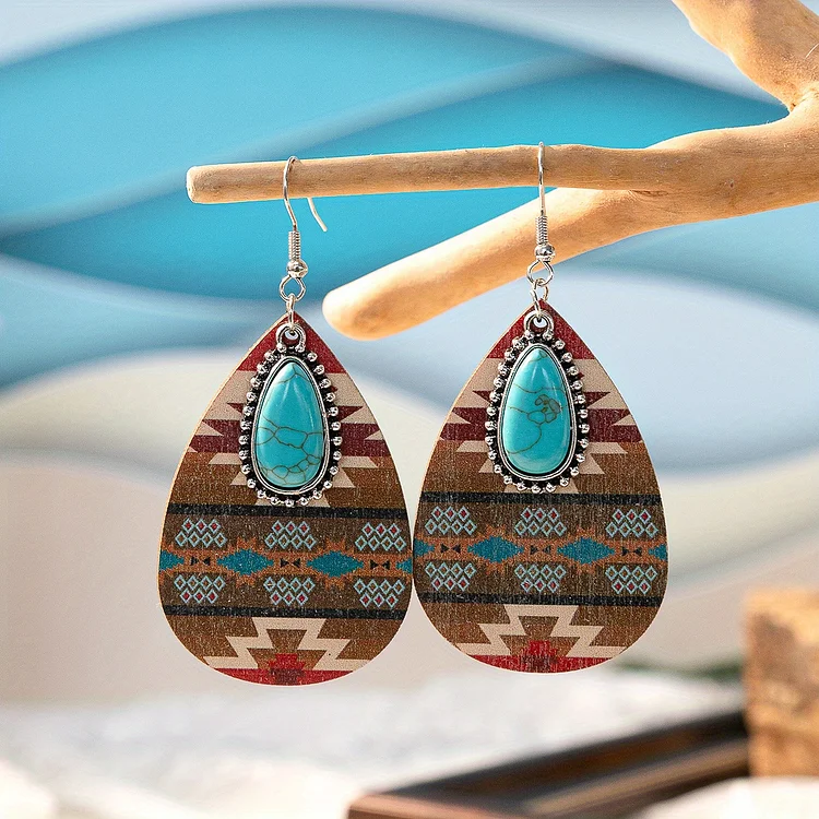 Vintage Bohemian Pine Stone Teardrop Earrings Colorful Charms Delicate Jewelry For Women Accessories 1Pair