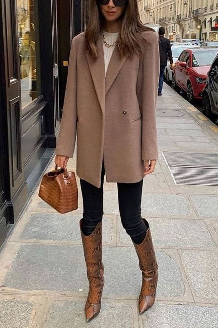 Fashion Elegant Solid Turn-Back Collar Outerwear