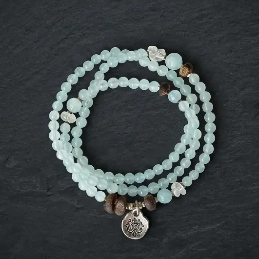 JiStones "Morning" Collection: Natural Aquamarine & Agarwood Multi-Strand Wrap Morning Serenity (Aquamarine & Agarwood)-13cm (Wrist Circumference)