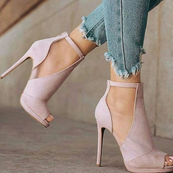 VCSHOES Pink Suede Cutout Peep Toe High Heel Sandals