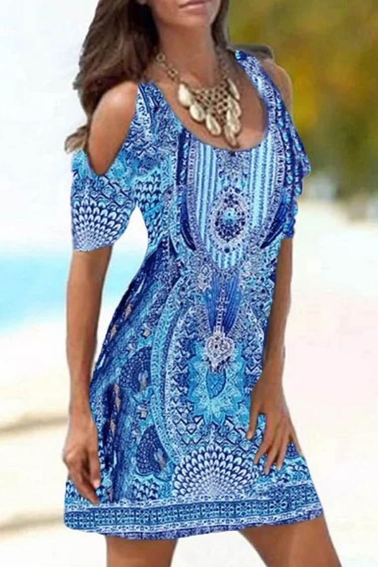 Fashion Print Split Joint U Neck Pencil Skirt Dresses - Life is Beautiful for You - SheChoic