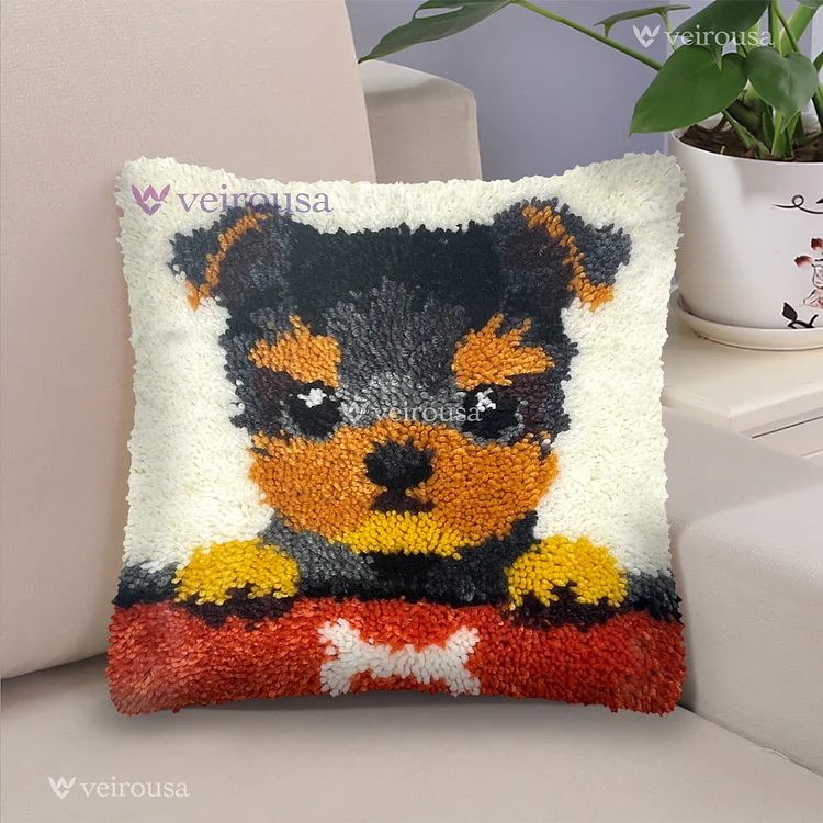 Yorkshire Terrier Puppy Latch Hook Pillow Kit for Adult, Beginner and Kid veirousa