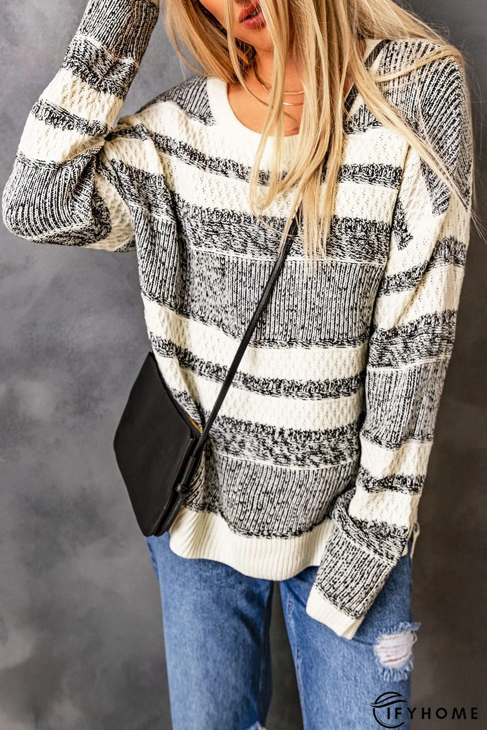 White Striped Pullover Knit Sweater | IFYHOME