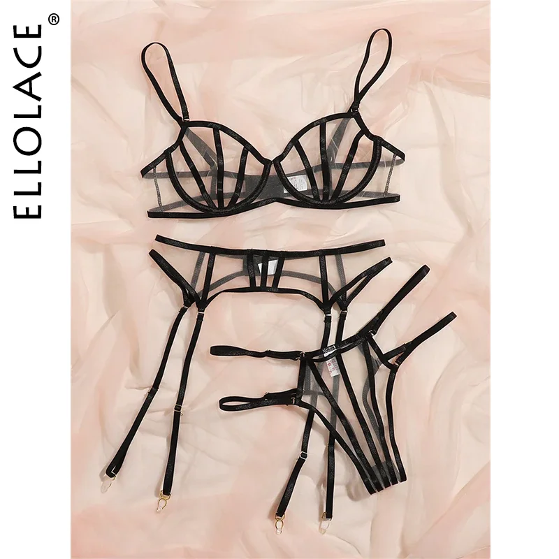 Uaang Ellolace Sexy Lingerie Exotic Costumes Push Up Set Woman 3 Pieces