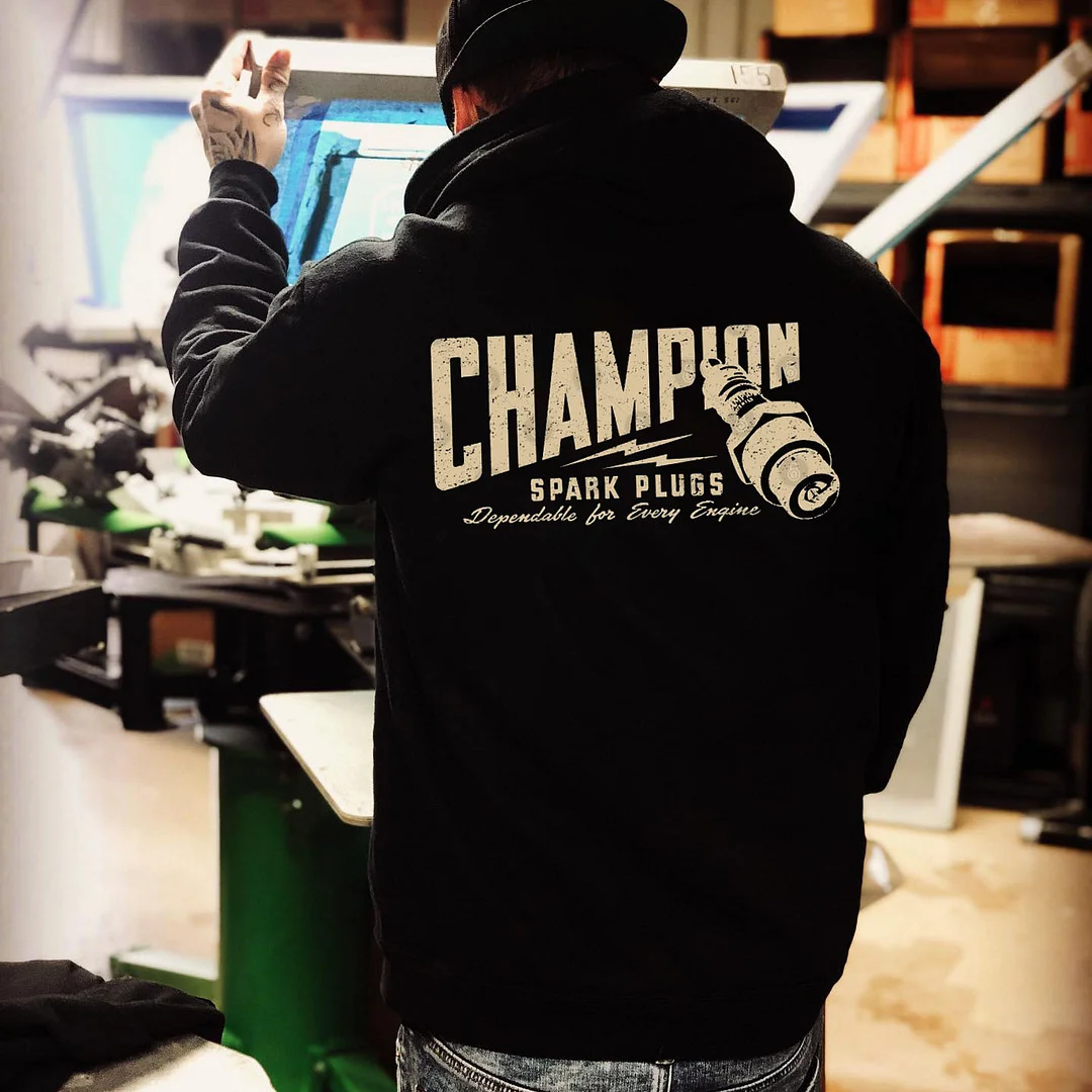 Champion Spark Plugs Printed Men's Hoodie - Devcarry