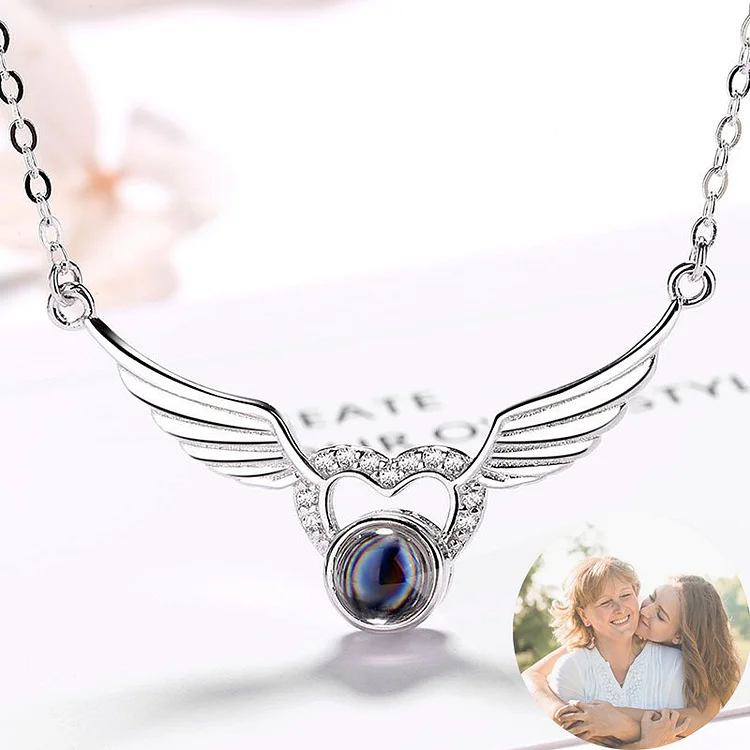 Heart Wings Necklace Custom Photo Projection Necklace for Her