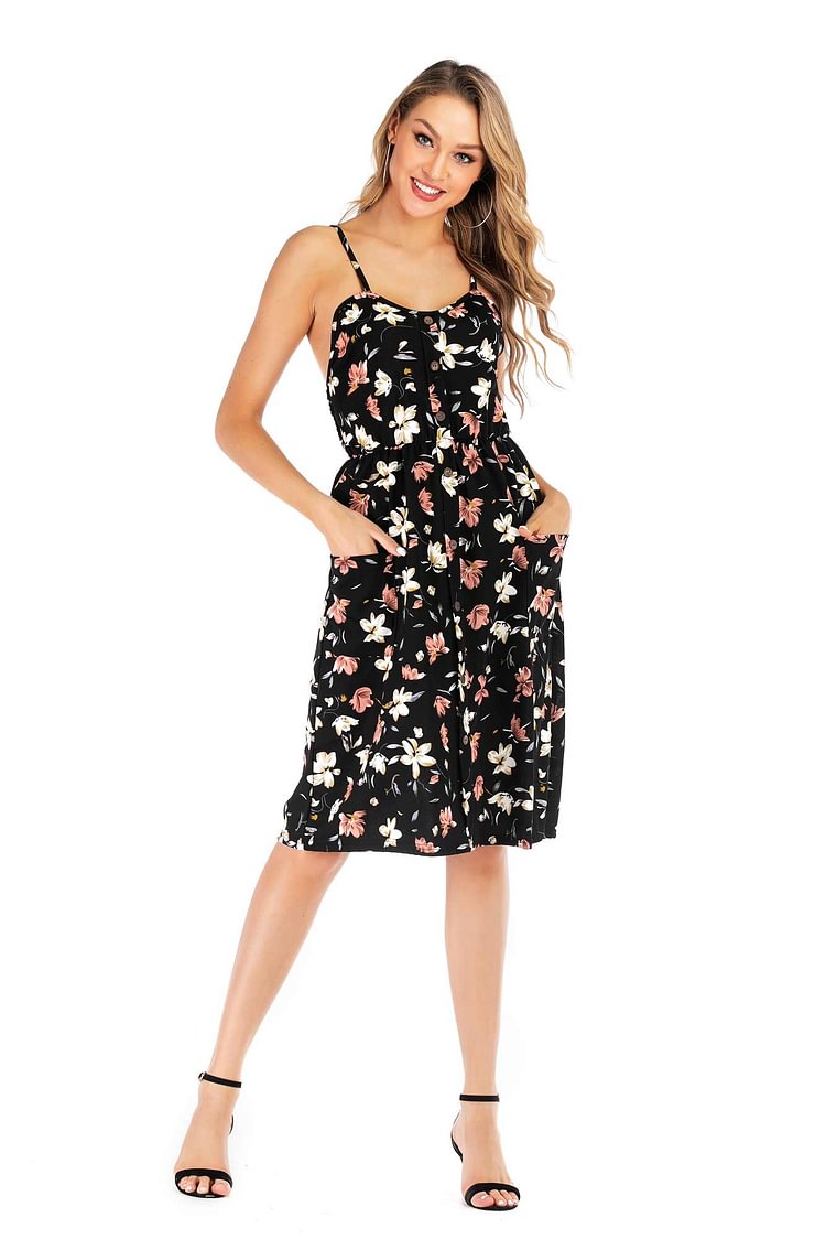 Floral Print Open Back Button Front Maxi Dress - BlackFridayBuys