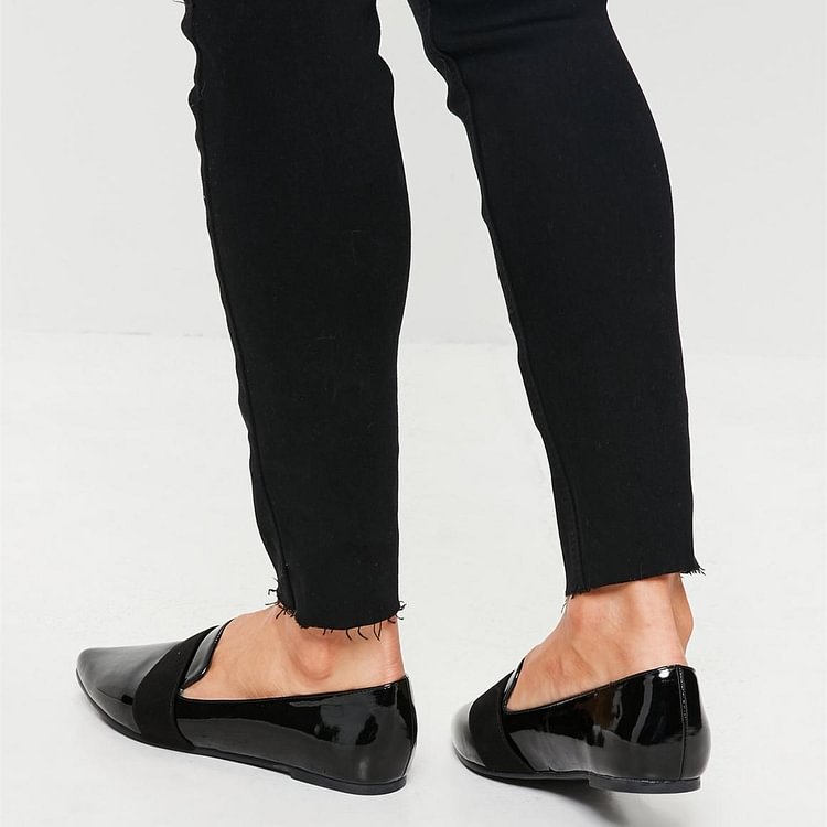 Black Patent leather Loafers for Women Almond Toe Flats |FSJ Shoes
