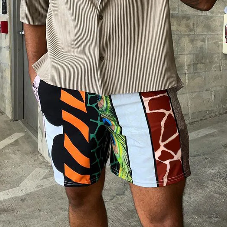 Men's Patchwork Print Casual Breathable Shorts