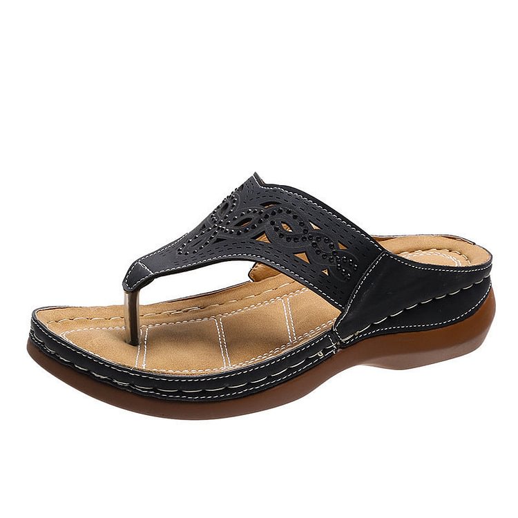 Cowhide Rhinestone Platform Thong Sandals