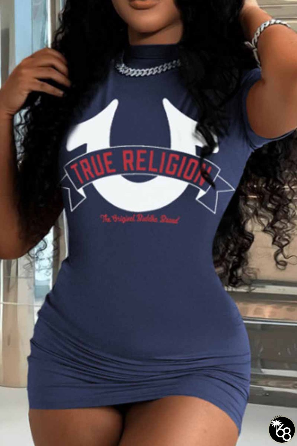 Street Print Letter O Neck One Step Skirt Dresses | 168DEAL