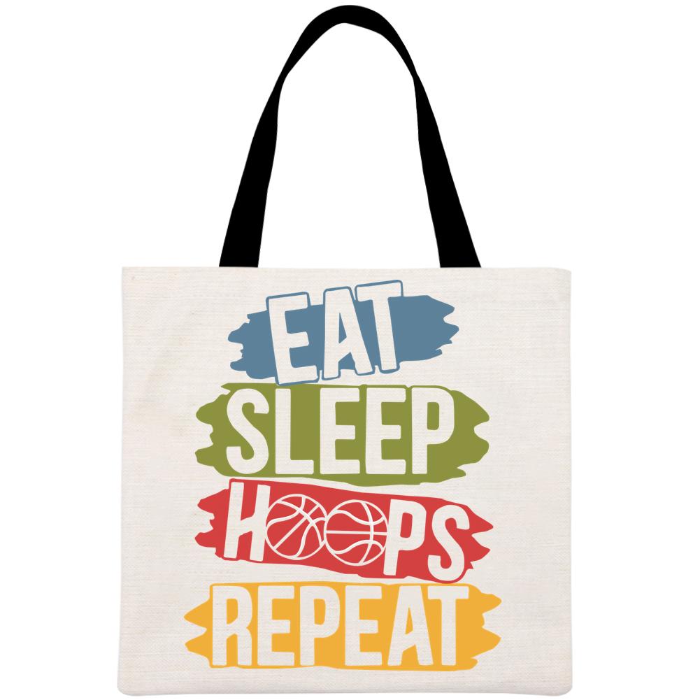 Eat Sleep Hoops Repeat Printed Linen Bag-Guru-buzz