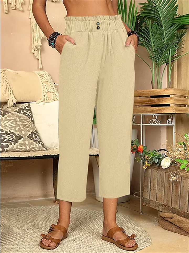 Women's Pants Trousers Faux Linen Black White Blue Fashion Casual Daily Side Pockets Ankle-Length Comfort Solid Colored S M L XL 2XL-JRSEE
