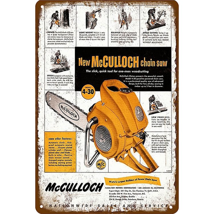 McCulloch Chain saw - Vintage Tin Signs/Wooden Signs - 20*30cm/30*40cm
